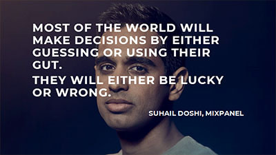 Suhail Doshi Quote: Most of the world will make decisions either by guessing or using their git. They will either be wrong or lucky.